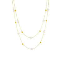 Velvet pearl choker necklace with double 316L stainless steel chains
