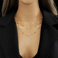 Velvet pearl choker necklace with double chains and stainless steel material