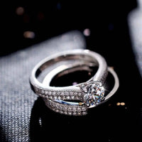Vintage halo zircon wedding ring set in 925 sterling silver