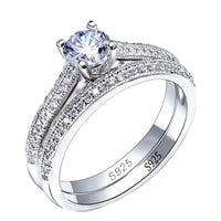 Vintage halo design zircon engagement and wedding ring set in 925 sterling silver
