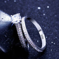 Vintage halo zircon 925 sterling silver wedding ring set