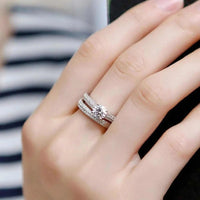 Vintage halo zircon wedding ring set in 925 sterling silver