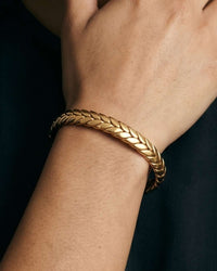 Stainless steel wheat braid open cuff bangle in gold
