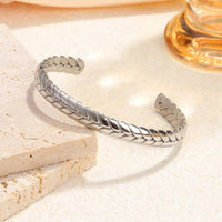stainless steel wheat braid open cuff bangle in gold and silver