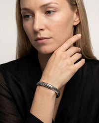 Stainless steel wheat braid open cuff bangle in gold finish