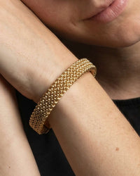Stainless steel woven mesh open cuff bracelet in gold and silver