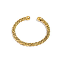 18k gold plated woven wheat braid open cuff bangle