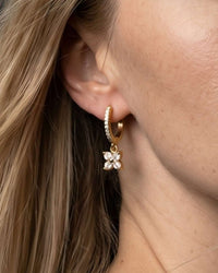 gold zircon cross flower drop huggie earrings stainless steel