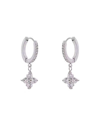 gold zircon cross flower drop huggie earrings stainless steel
