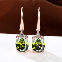 Rose gold long dangle earrings with oval zirconia stones in multiple colors