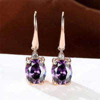 Rose gold zirconia oval stone long dangle earrings in multiple colors